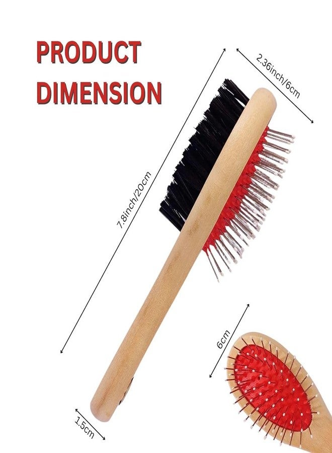 PET FUN Double Sided Wooden Pin Brush for Dogs & Cats | Pet Grooming & Massaging Brush with Soft Bristles & Pins | Shedding Tool Removes Loose Hair & Detangling (Medium) - Image 2